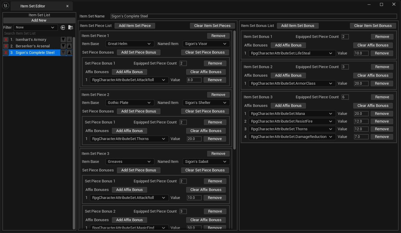 item set editor
